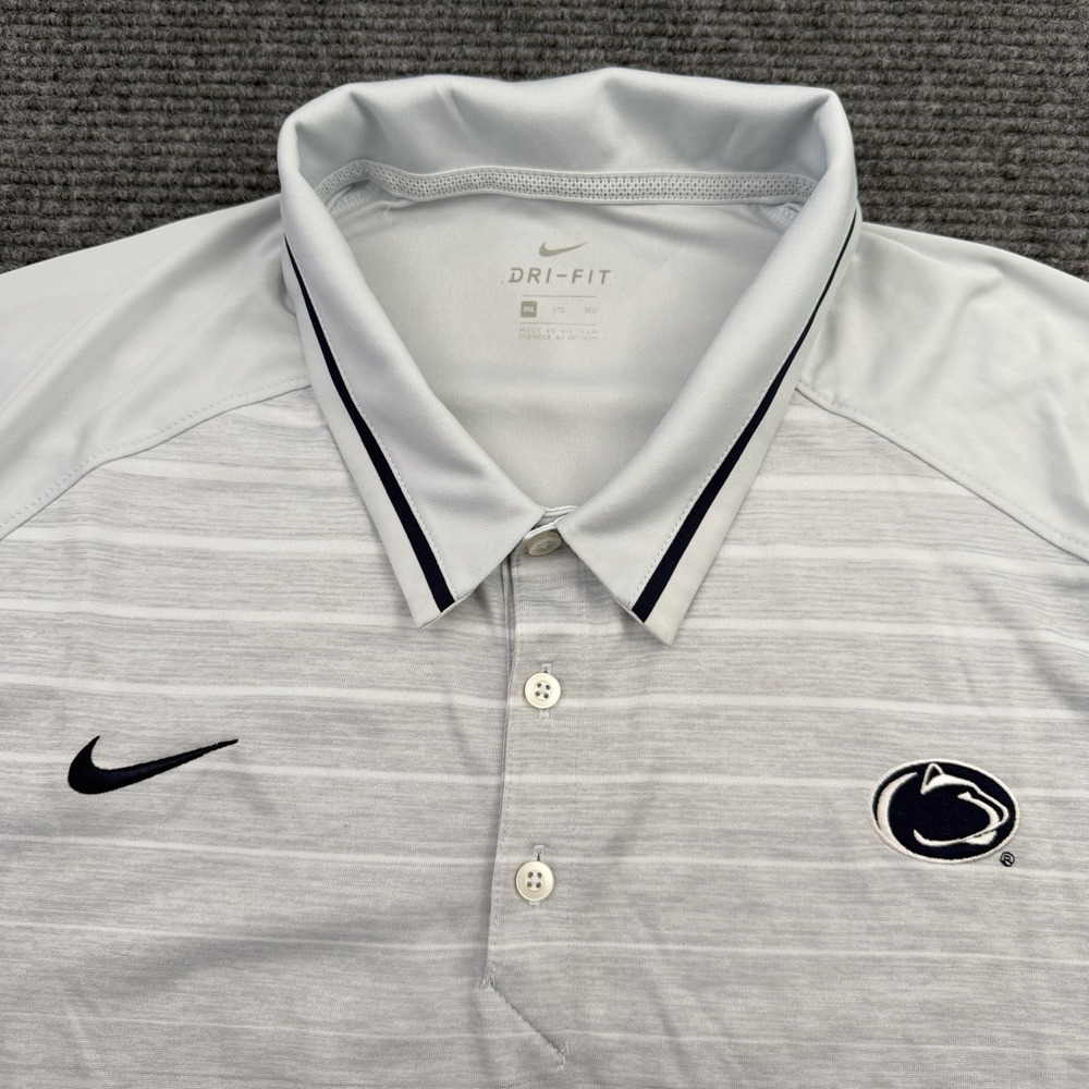 Nike Dri Fit Penn State PSU Nittany Lions Polo Shirt Men's 3XL Gray Striped Logo